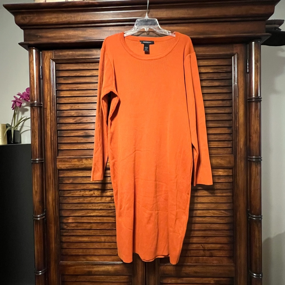 Ashley Stewart  Burnt Orange Long Sleeve‎ Knit Midi Dress Size 22 #Fall Fashion